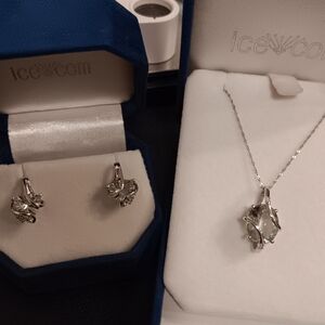 14K White Gold Necklace Earrings Set Green Amethyst" Prasiolite Solid real 14kt